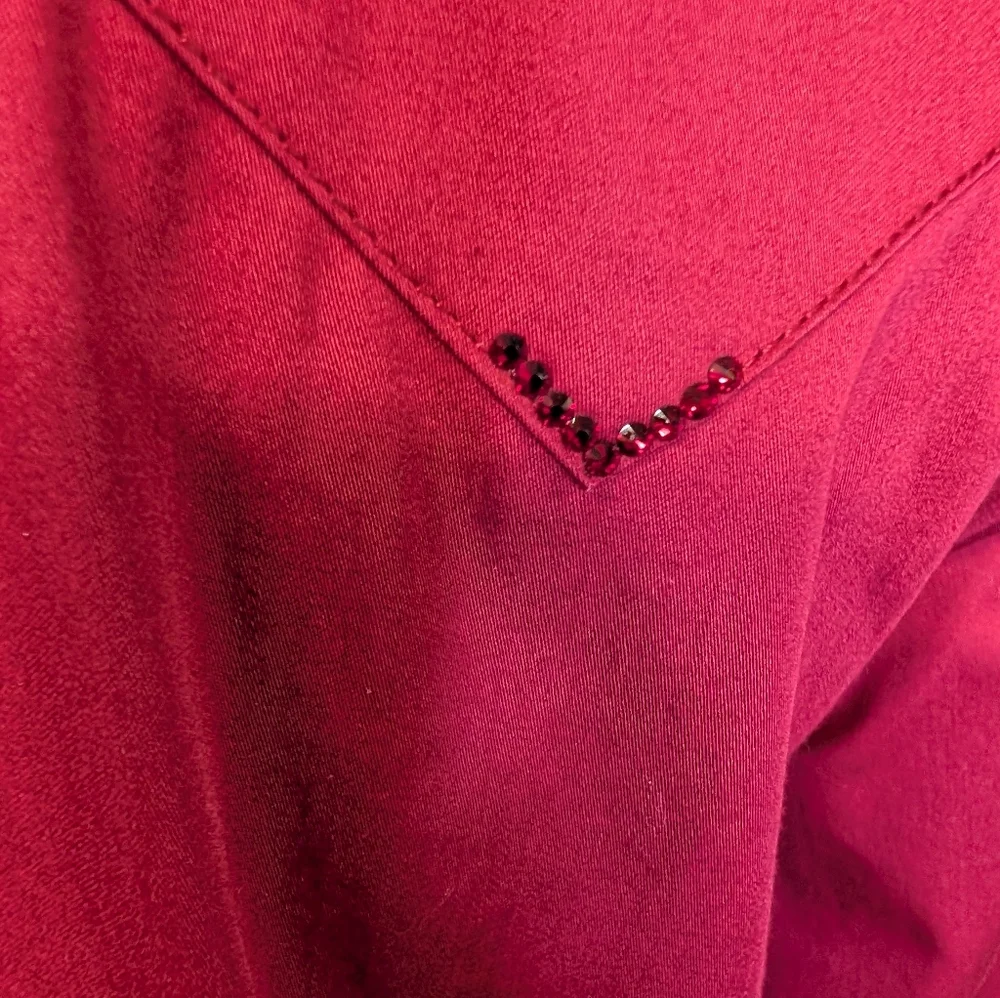 CR RANCHWEAR Long Sleeve Button-Up Shirt in Deep Berry With Tiny Crystal Sz L - Picture 8 of 11